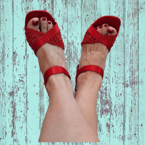 Fanylrobon Red Cloth Shoes Anthropologie Sandals - Picture 2 of 12